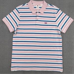 Levi's Shirt Adult Large Pink Blue Striped Polo Performance Golf Preppy Men